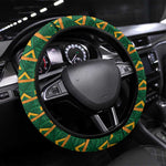 South Africa Football Steering Wheel Cover Diamond Protea Flower Symmetrical Style