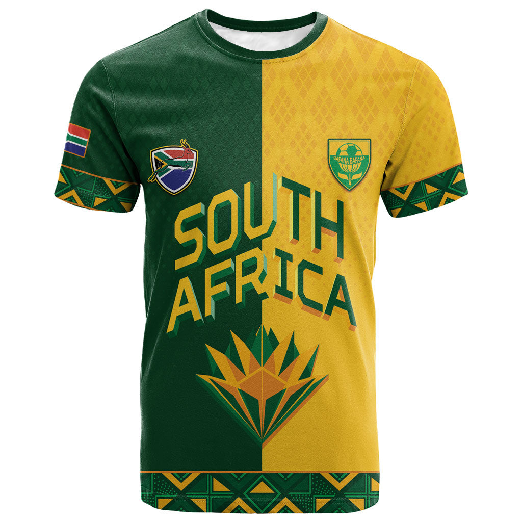 Custom South Africa Football T shirt Diamond Protea Flower Symmetrical Style