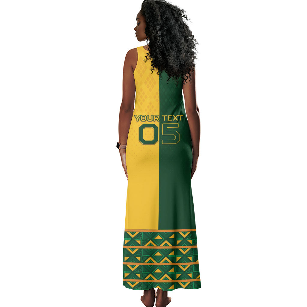 Custom South Africa Football Tank Maxi Dress Diamond Protea Flower Symmetrical Style