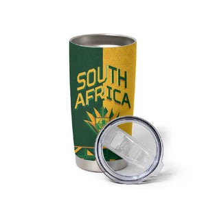 Custom South Africa Football Tumbler Cup Diamond Protea Flower Symmetrical Style