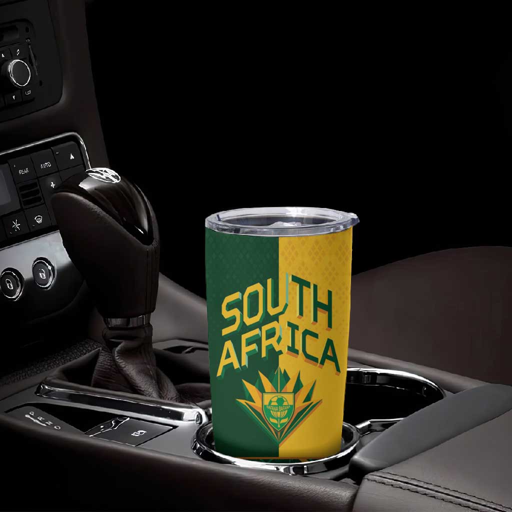 Custom South Africa Football Tumbler Cup Diamond Protea Flower Symmetrical Style