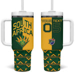 Custom South Africa Football Tumbler With Handle Diamond Protea Flower Symmetrical Style