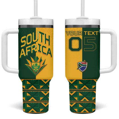 Custom South Africa Football Tumbler With Handle Diamond Protea Flower Symmetrical Style