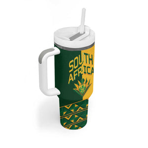 Custom South Africa Football Tumbler With Handle Diamond Protea Flower Symmetrical Style