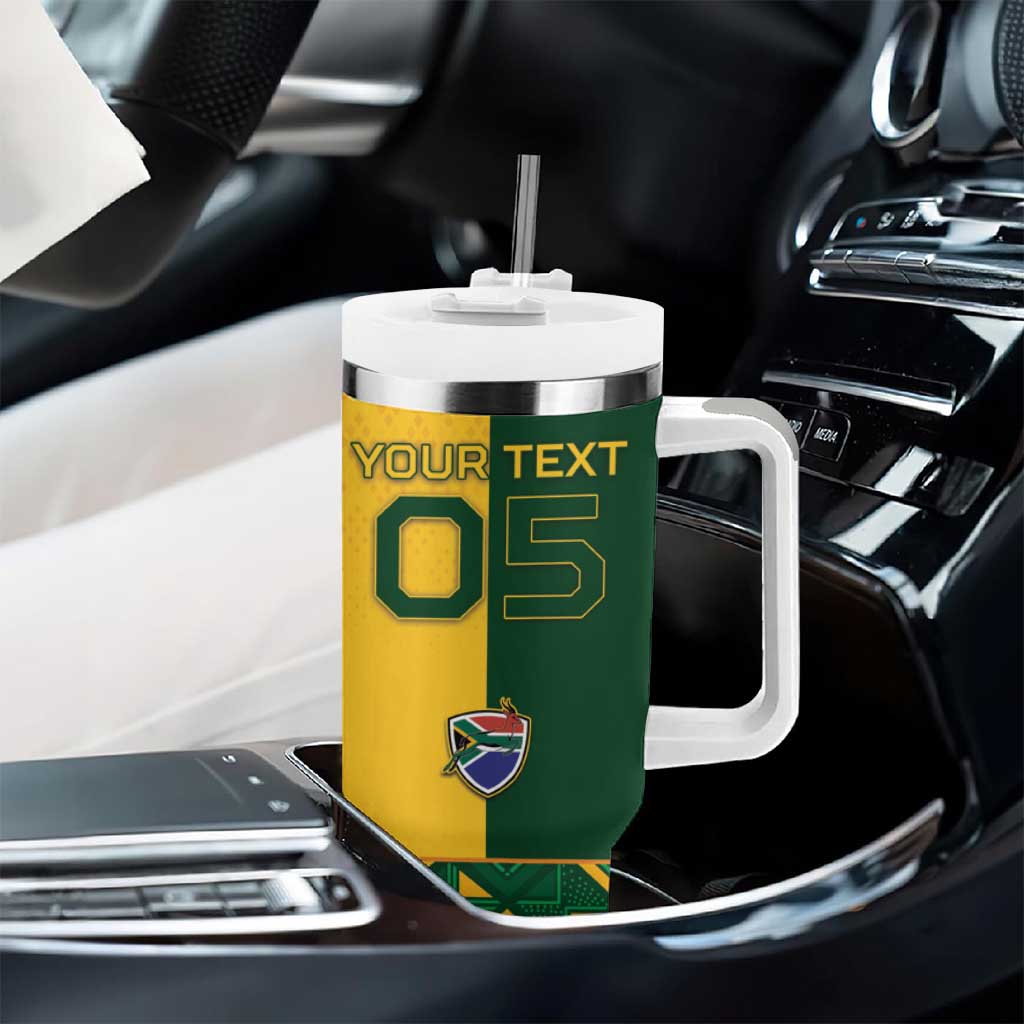 Custom South Africa Football Tumbler With Handle Diamond Protea Flower Symmetrical Style