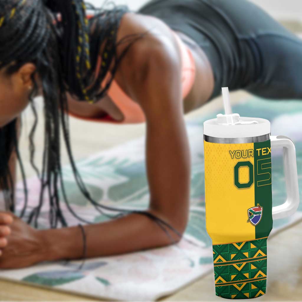 Custom South Africa Football Tumbler With Handle Diamond Protea Flower Symmetrical Style