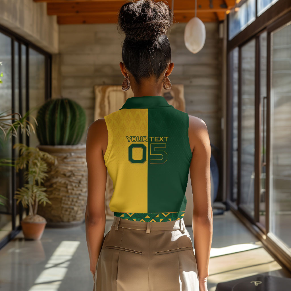 Custom South Africa Football Women Sleeveless Polo Shirt Diamond Protea Flower Symmetrical Style