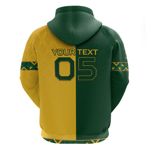 Custom South Africa Football Zip Hoodie Diamond Protea Flower Symmetrical Style