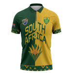 Custom South Africa Football Zipper Polo Shirt Diamond Protea Flower Symmetrical Style
