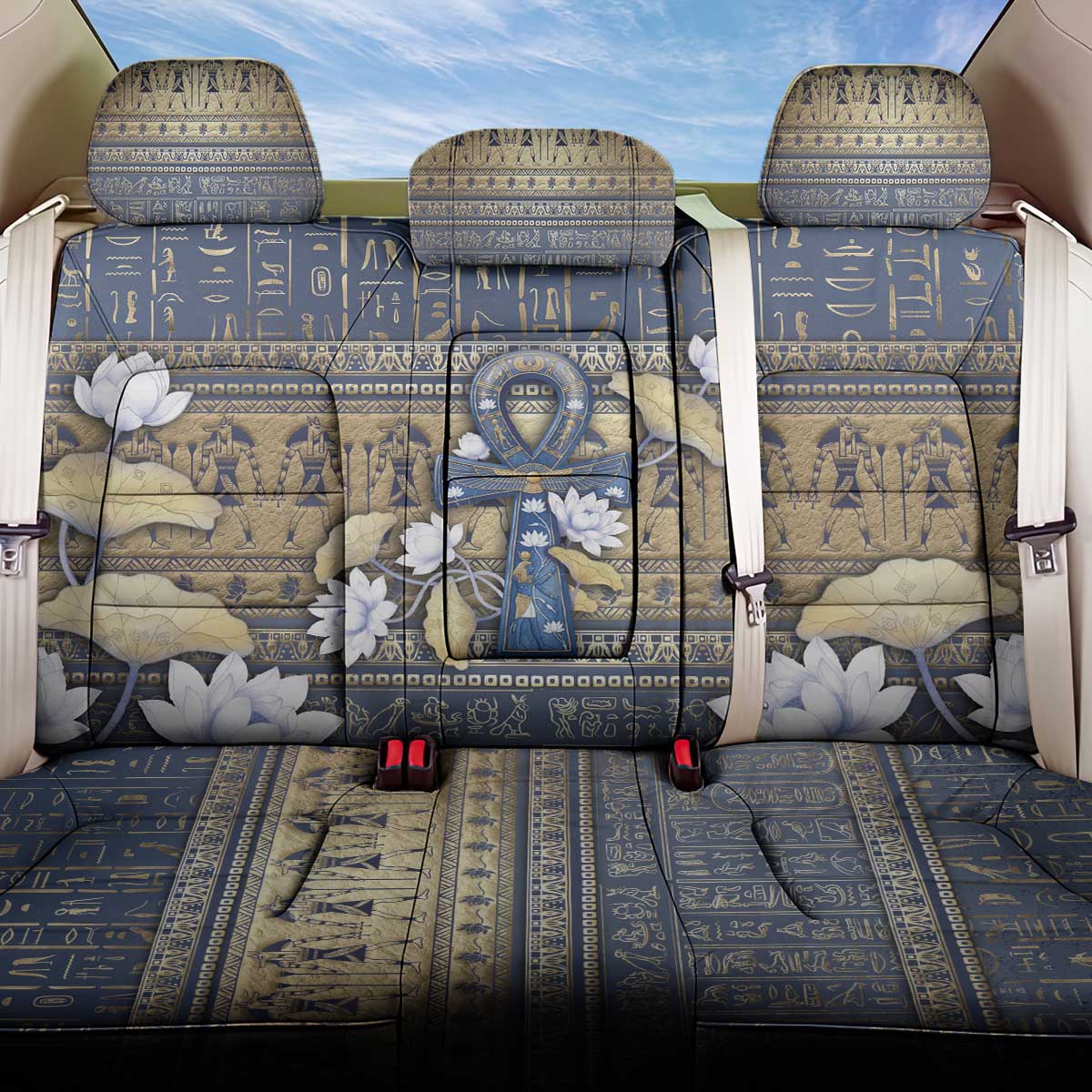 Ankh Egypt Back Car Seat Cover Egyptian Lotus Flowers