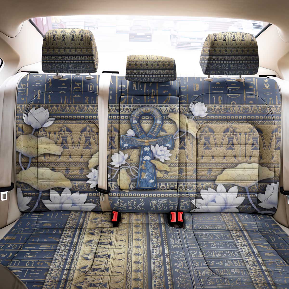 Ankh Egypt Back Car Seat Cover Egyptian Lotus Flowers