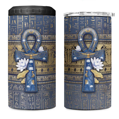Ankh Egypt 4 in 1 Can Cooler Tumbler Egyptian Lotus Flowers