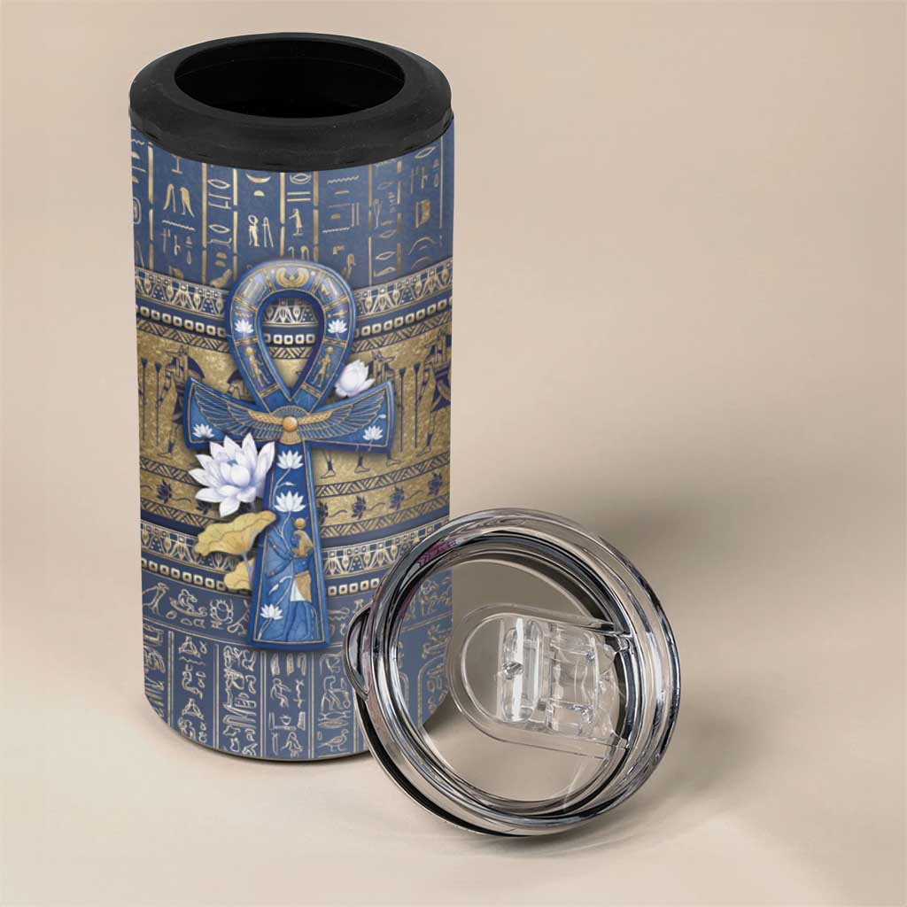 Ankh Egypt 4 in 1 Can Cooler Tumbler Egyptian Lotus Flowers