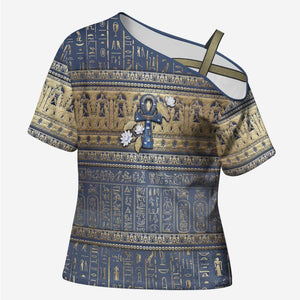 Ankh Egypt Cross Shoulder Shirt Egyptian Lotus Flowers