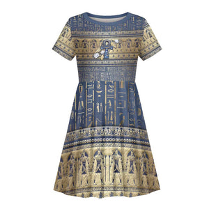 Ankh Egypt Kid Short Sleeve Dress Egyptian Lotus Flowers