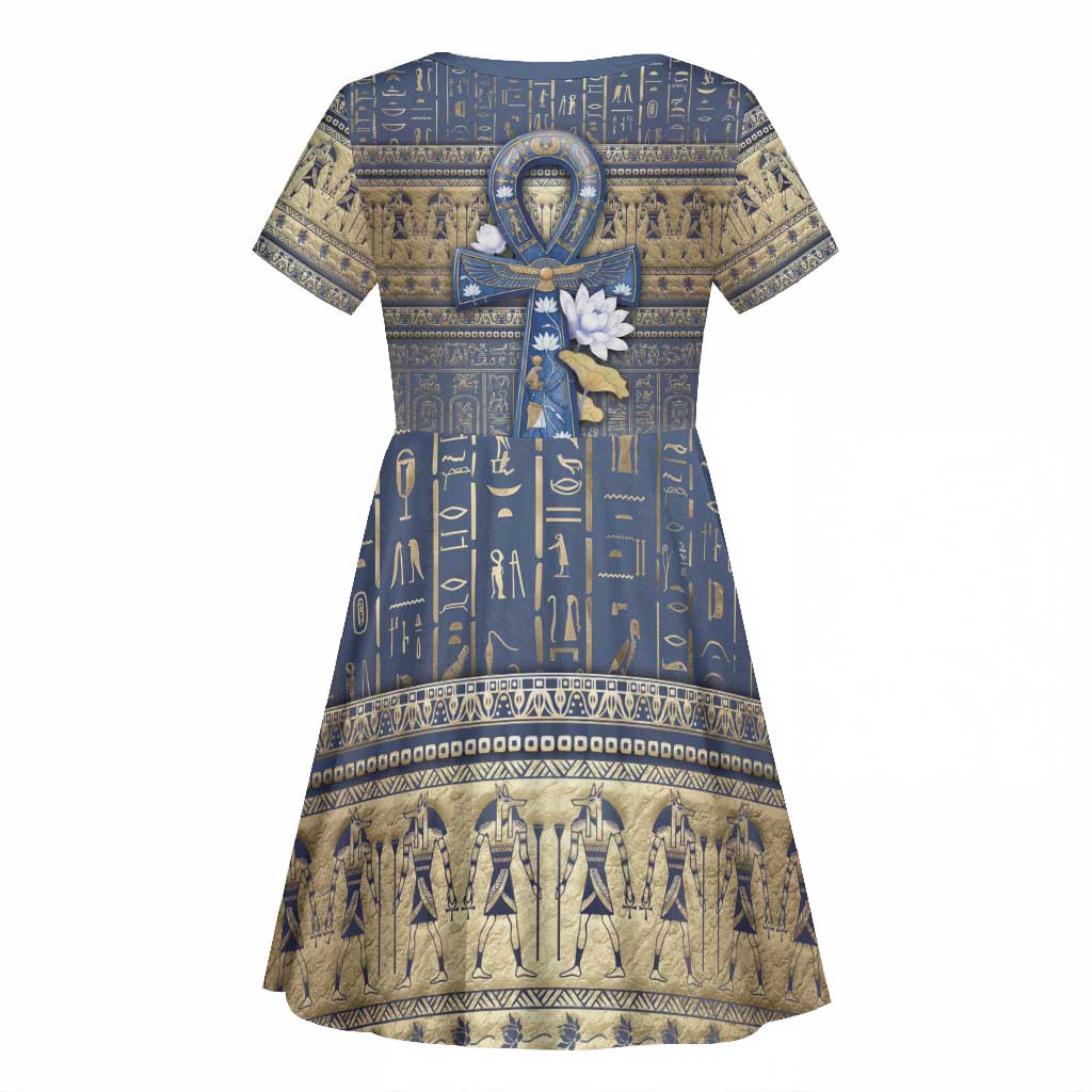 Ankh Egypt Kid Short Sleeve Dress Egyptian Lotus Flowers
