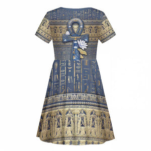 Ankh Egypt Kid Short Sleeve Dress Egyptian Lotus Flowers
