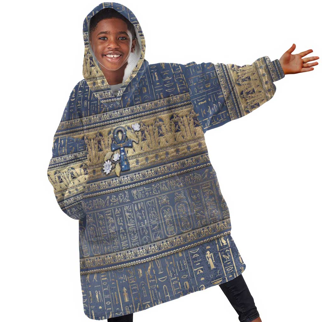 Ankh Egypt Kid Wearable Blanket Hoodie Egyptian Lotus Flowers