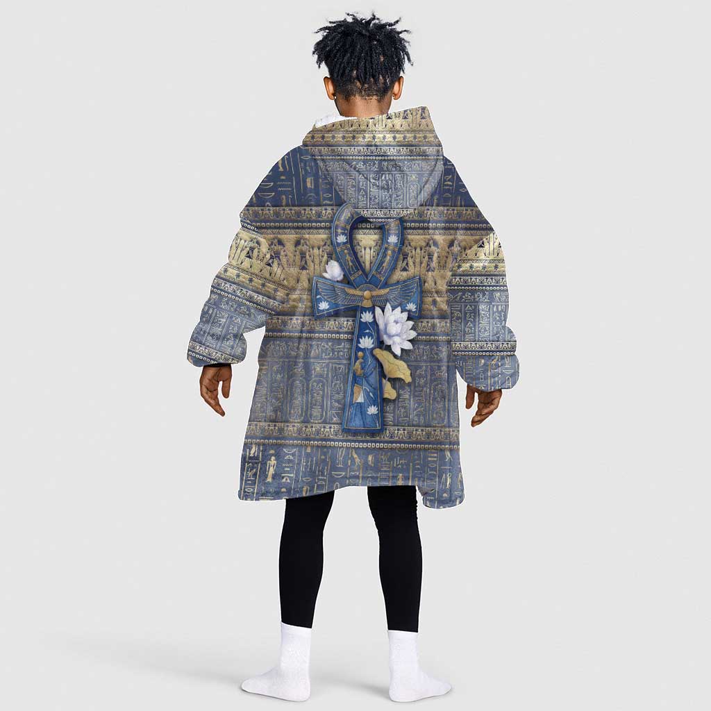 Ankh Egypt Kid Wearable Blanket Hoodie Egyptian Lotus Flowers