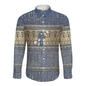 Ankh Egypt Long Sleeve Button Shirt Egyptian Lotus Flowers