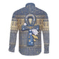 Ankh Egypt Long Sleeve Button Shirt Egyptian Lotus Flowers
