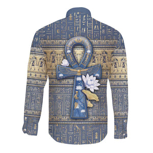 Ankh Egypt Long Sleeve Button Shirt Egyptian Lotus Flowers