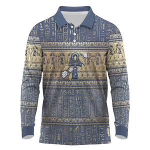Ankh Egypt Long Sleeve Polo Shirt Egyptian Lotus Flowers