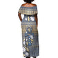 Ankh Egypt Off Shoulder Maxi Dress Egyptian Lotus Flowers