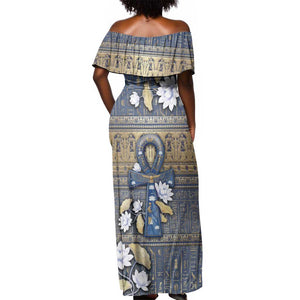 Ankh Egypt Off Shoulder Maxi Dress Egyptian Lotus Flowers