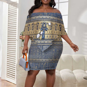 Ankh Egypt Off Shoulder Short Dress Egyptian Lotus Flowers