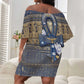 Ankh Egypt Off Shoulder Short Dress Egyptian Lotus Flowers