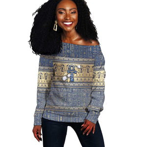 Ankh Egypt Off Shoulder Sweater Egyptian Lotus Flowers
