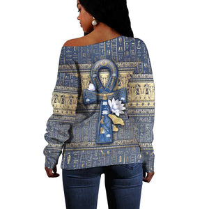 Ankh Egypt Off Shoulder Sweater Egyptian Lotus Flowers