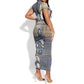 Ankh Egypt Short Sleeve Bodycon Dress Egyptian Lotus Flowers