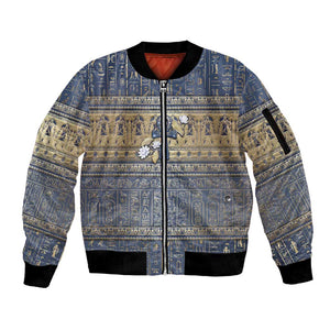 Ankh Egypt Sleeve Zip Bomber Jacket Egyptian Lotus Flowers