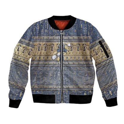 Ankh Egypt Sleeve Zip Bomber Jacket Egyptian Lotus Flowers