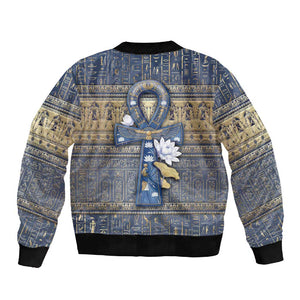 Ankh Egypt Sleeve Zip Bomber Jacket Egyptian Lotus Flowers
