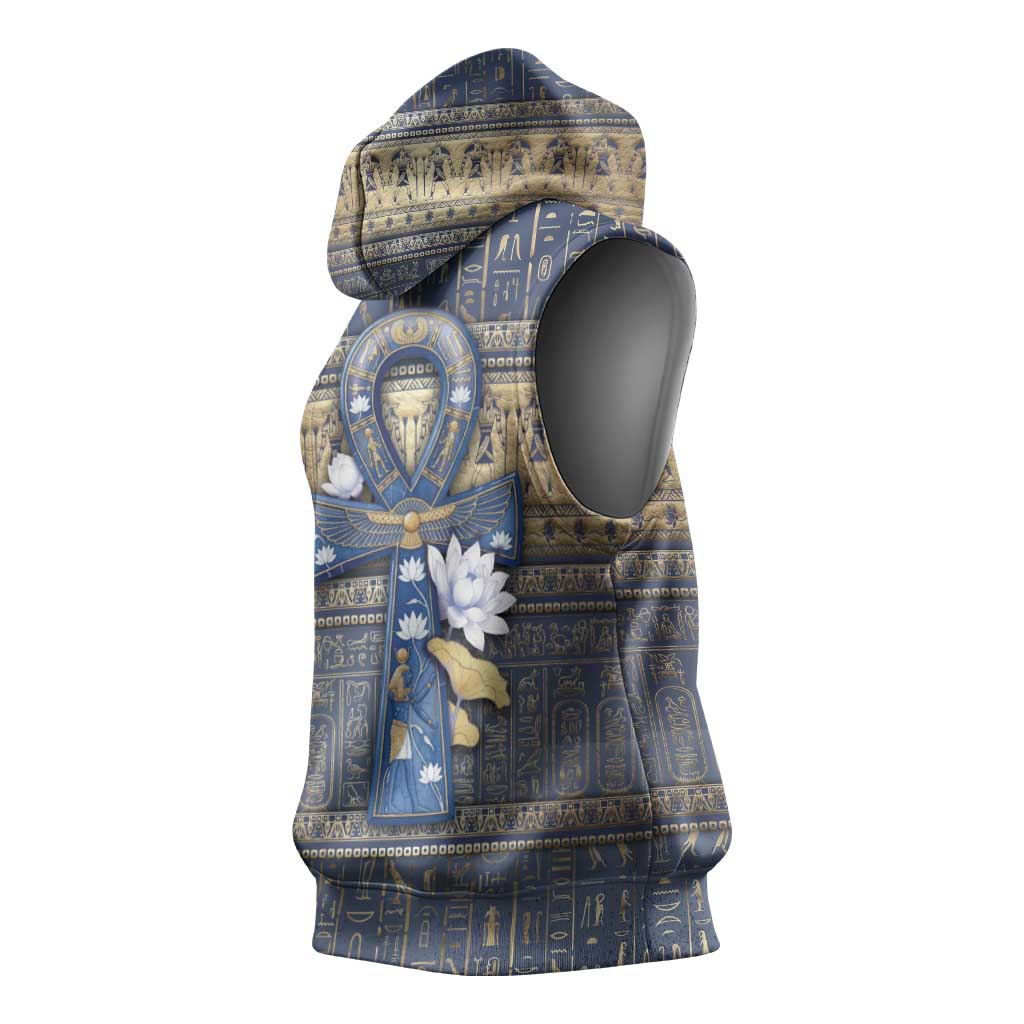 Ankh Egypt Sleeveless Hoodie Egyptian Lotus Flowers