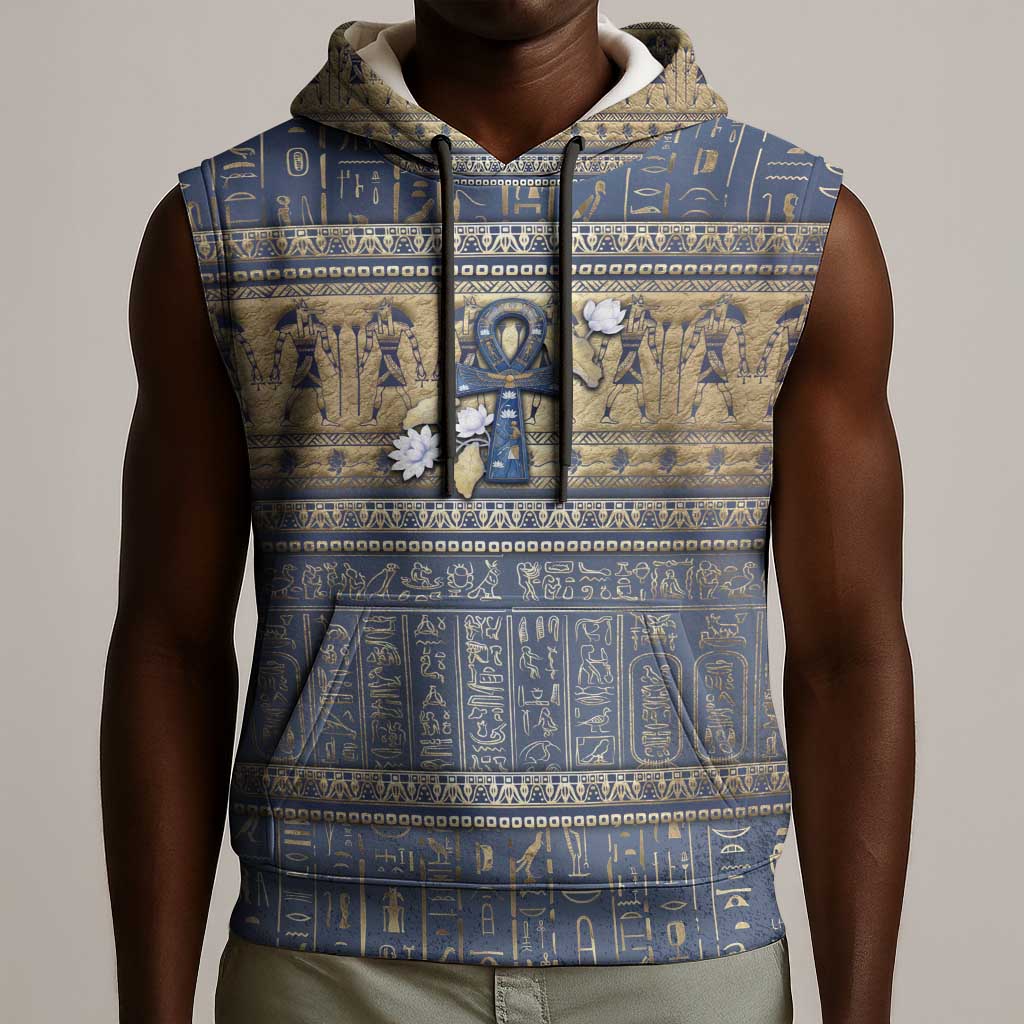 Ankh Egypt Sleeveless Hoodie Egyptian Lotus Flowers