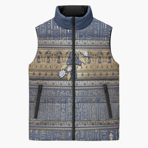 Ankh Egypt Sleeveless Puffer Jacket Egyptian Lotus Flowers