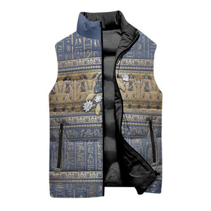 Ankh Egypt Sleeveless Puffer Jacket Egyptian Lotus Flowers
