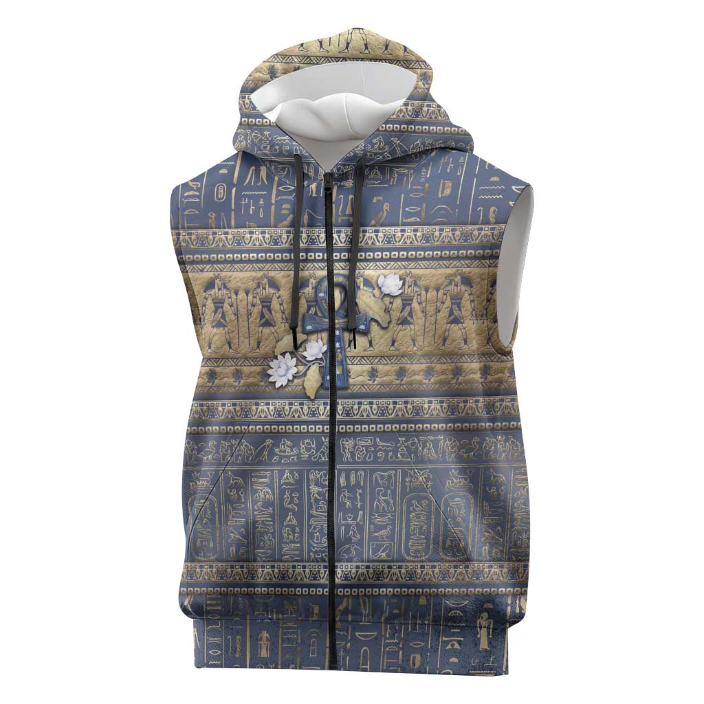 Ankh Egypt Sleeveless Zip Hoodie Egyptian Lotus Flowers