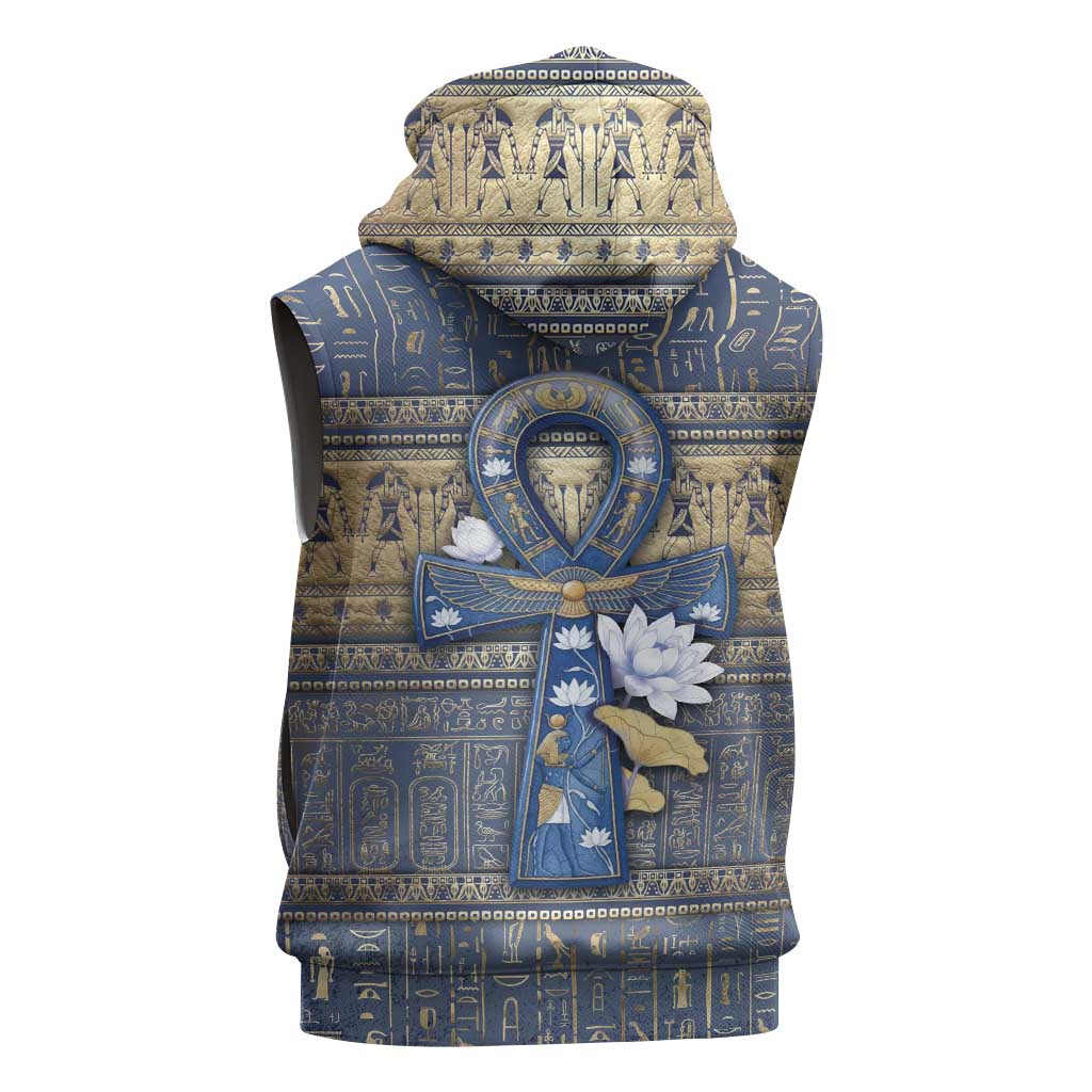Ankh Egypt Sleeveless Zip Hoodie Egyptian Lotus Flowers