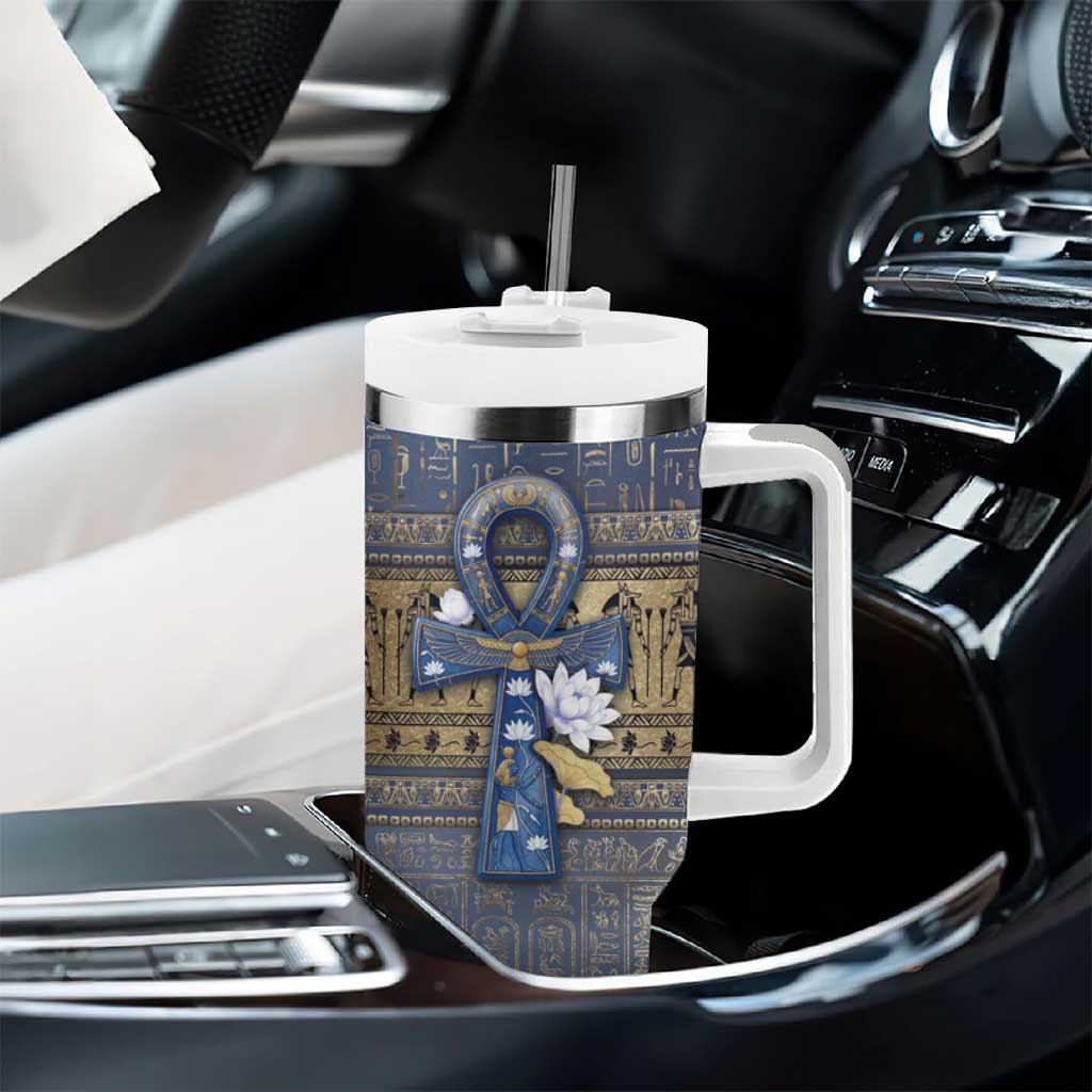 Ankh Egypt Tumbler With Handle Egyptian Lotus Flowers