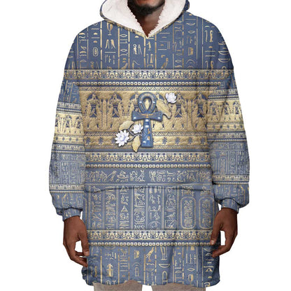 Ankh Egypt Wearable Blanket Hoodie Egyptian Lotus Flowers