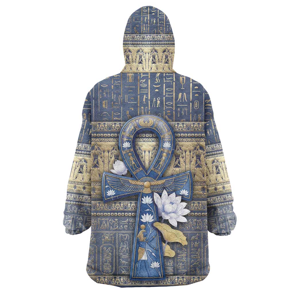 Ankh Egypt Wearable Blanket Hoodie Egyptian Lotus Flowers