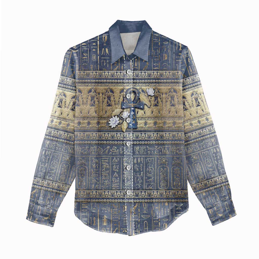 Ankh Egypt Women Casual Shirt Egyptian Lotus Flowers