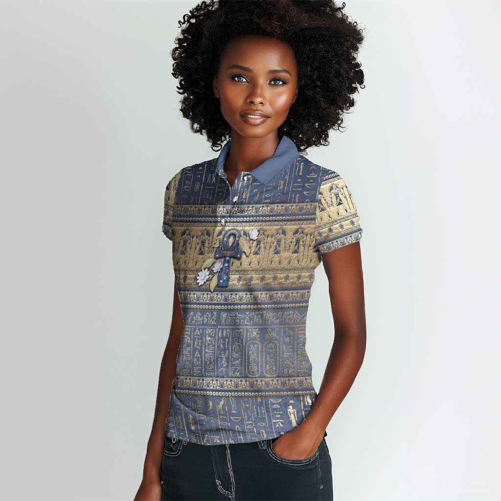 Ankh Egypt Women Polo Shirt Egyptian Lotus Flowers