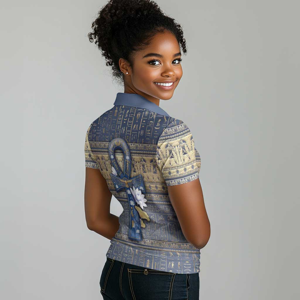 Ankh Egypt Women Polo Shirt Egyptian Lotus Flowers