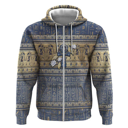 Ankh Egypt Zip Hoodie Egyptian Lotus Flowers